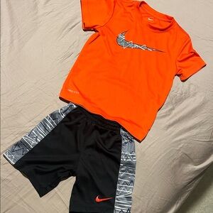 Nike kids Vibrant Orange and Black short and tshirt Set